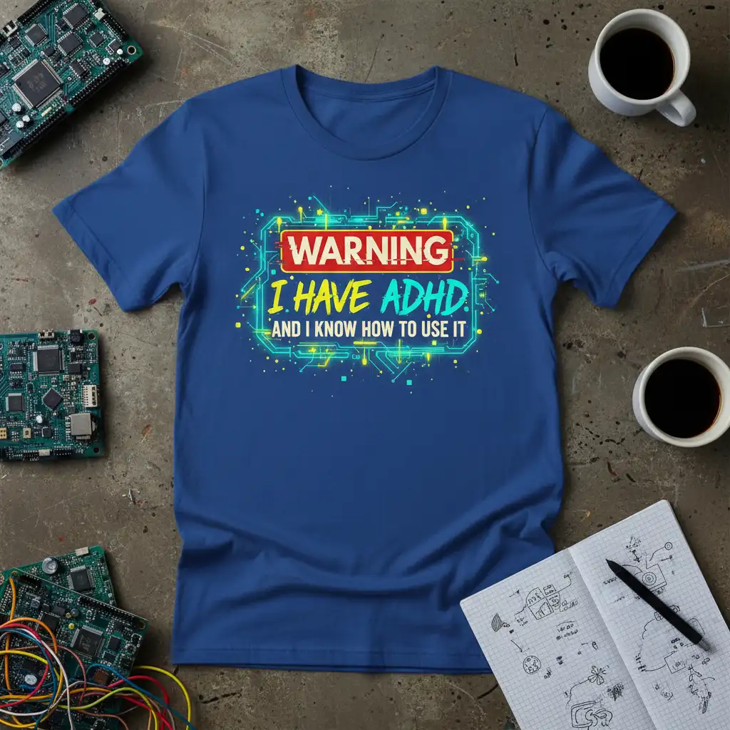 WARNING I HAVE ADHD AND I KNOW HOW TO USE IT quote t-shirt with tech circuit board design