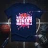 T-shirt with "Watch More Women's Basketball" text and abstract basketball graphic in white and pink