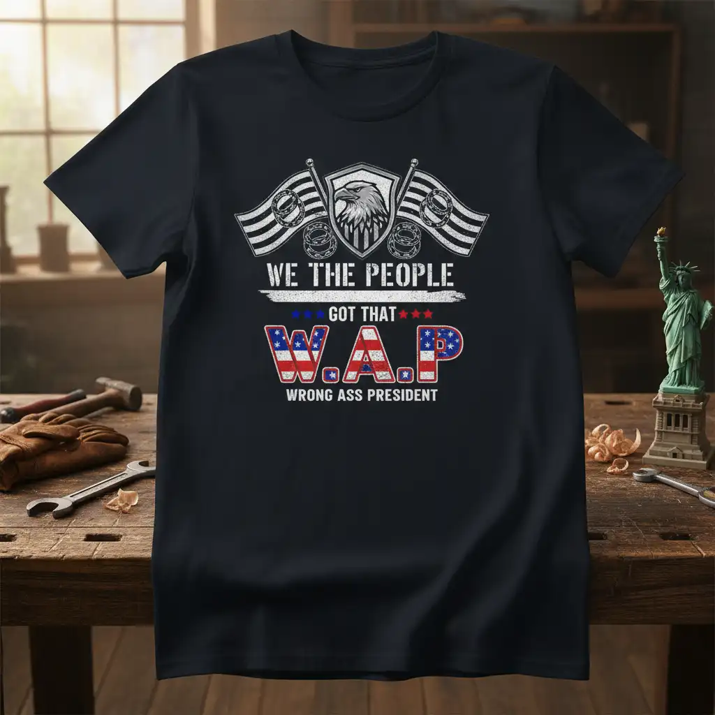 WE THE PEOPLE GOT THAT W.A.P. WRONG ASS PRESIDENT political statement tee with eagle graphic