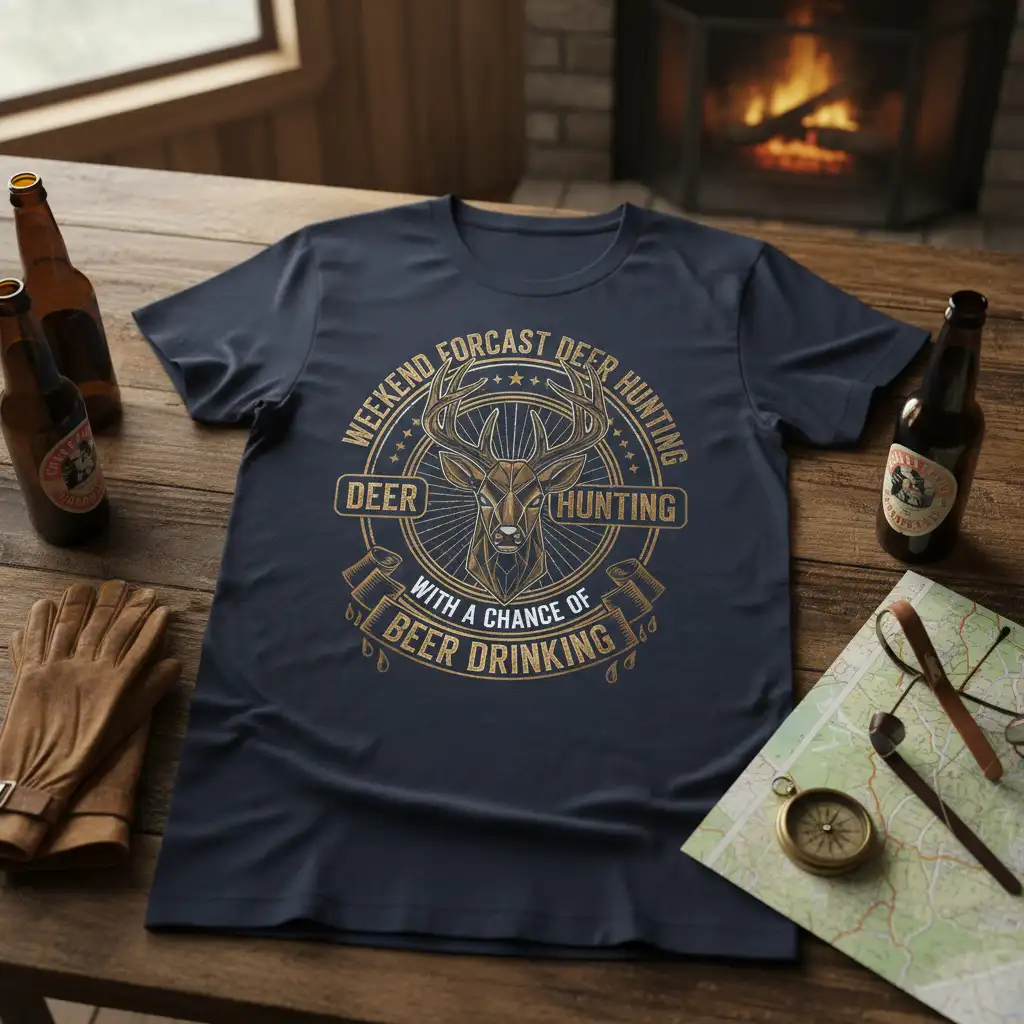 WEEKEND FORCAST DEER HUNTING quote printed with eye-catching design on soft premium material t-shirt design