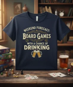 WEEKEND FORECAST: BOARD GAMES text design featuring detailed typography on quality t-shirt