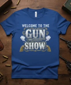 Welcome To The Gun Show t-shirt with vintage guns and western-style lettering