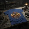 Welder King of Trades t-shirt design featuring a welding mask, gears, and tools with bold text
