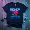 Wendy I Love Tech T-Shirt featuring neon text "WENDY", a red heart, and blue circuit board graphics