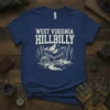 West Virginia Hillbilly t-shirt with retro mountain cabin and truck design, vintage style graphic
