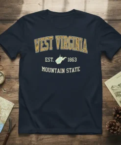 West Virginia Mountain State EST 1863 stylish graphic design printed on comfortable cotton t-shirt