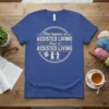 What happens at Assisted Living Stays at Assisted Living quote t-shirt with bingo game and couple dancing graphic