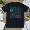 Black t-shirt with "WHAT PART OF... DON'T YOU UNDERSTAND" in neon colors, surrounded by complex math equations and diagrams