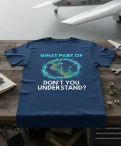 What Part of Don't You Understand? flat earth quote t-shirt with a circular radar-like graphic showing continents