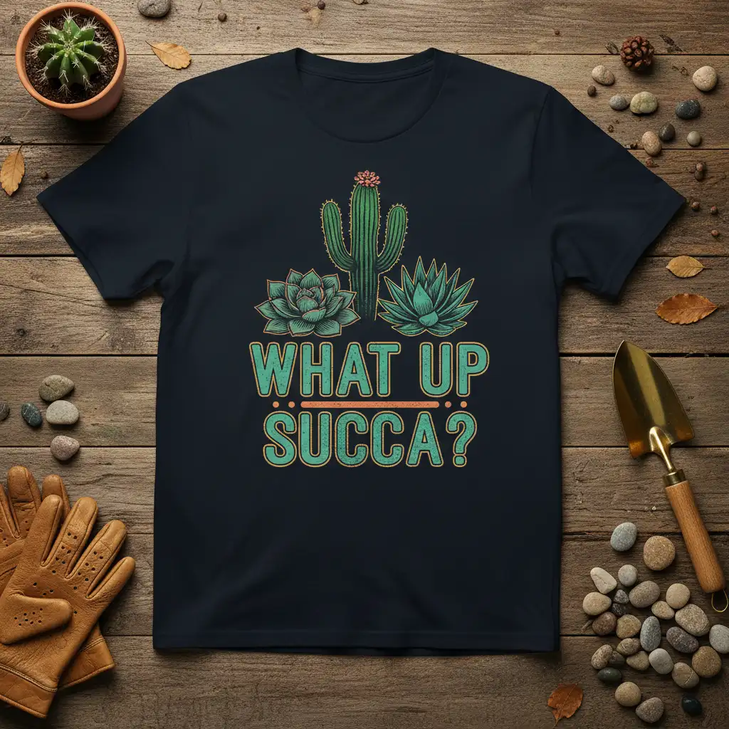 What Up Succa? funny succulent t-shirt design with cactus and succulent graphics and bold text