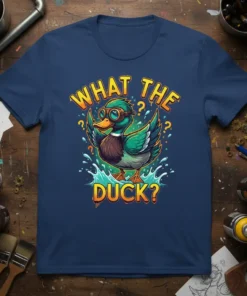 What The Duck? funny mallard duck wearing goggles on a t-shirt design