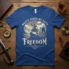 What's Under My Kilt Freedom t-shirt with Scottish warrior and castle graphic, featuring text and historical elements