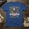 When Tyranny Becomes Law Rebellion Becomes Duty quote on a patriotic t-shirt with an eagle, guns, and stars graphic