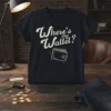 Where's my Wallet? text with a wallet graphic on a dark t-shirt design
