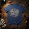 Wicked Smaht t-shirt with steampunk gears and neon blue accents, featuring bold orange text