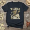 Wiener Rides 25 Cent Dachshund T-Shirt with retro graphic design and text