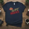 Wife Sold Out Edition funny t-shirt with gold glitter text and red stamp graphic