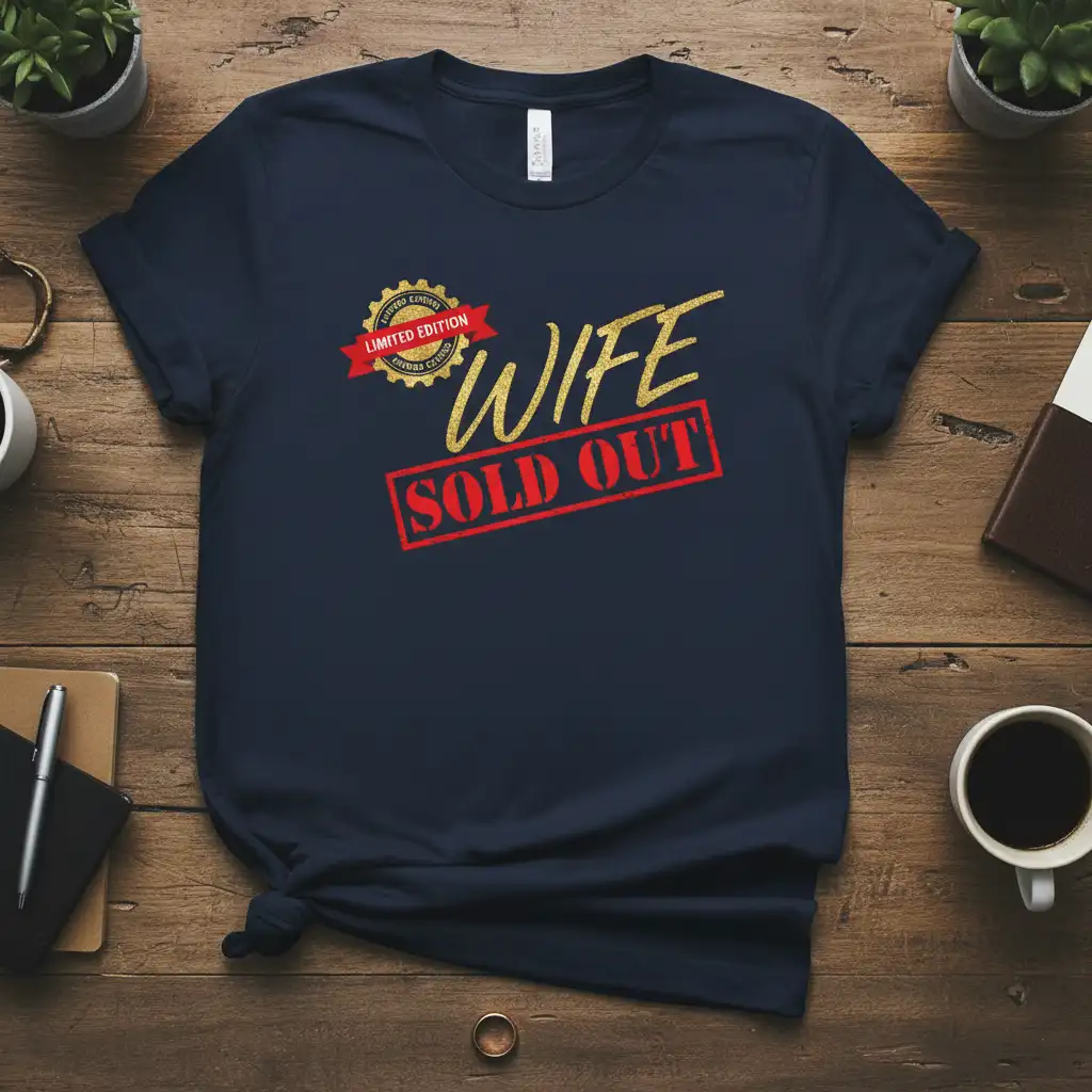 Wife Sold Out Edition graphic tee with gold glitter text and red stamp