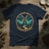 Windmill Serenity graphic t-shirt with a vintage windmill scene, pine trees, and starry night sky