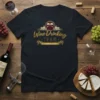 Black t-shirt with gold and maroon 'Wine Drinking TEAM' graphic, featuring wine glasses and grapes