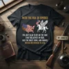 Black t-shirt with "With The USA So Divided" quote, US map, and winged horse rider graphic, featuring patriotic American flag