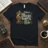 Black t-shirt with "Without Music life would Bb" text and musical notes graphic, featuring a treble clef and gears