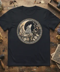Wolf Howling Moon bold graphic design printed on comfortable cotton t-shirt
