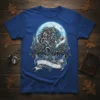Wolf Moon Tribal Graphic T-Shirt featuring a detailed wolf head, flanking wolves, a full moon, and tribal patterns with a