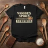 Wooden Spoon Survivor funny cooking quote t-shirt with graphic of a wooden spoon