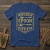 Wooden Spoon Survivor funny quote t-shirt with vintage spoon graphics and distressed text