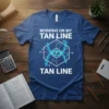 Blue t-shirt with "WORKING ON MY TAN LINE TAN LINE" text and hexagonal math graph design
