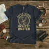 World's Hunter Okayest Hunter t-shirt design with a deer graphic in a circular emblem
