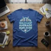World's Most Average Employee t-shirt design with two thumbs up and a trophy graphic, featuring bold blue and silver text
