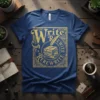 Write Rewrite Rerewrite t-shirt design featuring vintage typography, a quill pen, and a stack of books