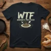 WTF Where's The Food T-Shirt with a plate of spaghetti graphic and distressed typography