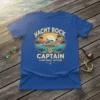 Yacht Rock Captain Chief Party Officer T-Shirt design featuring a yacht at sunset with palm trees and the text "Yacht