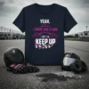Yeah, I Drive Like A Girl Try To Keep Up text with go-kart graphics on a navy t-shirt