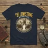 Yellowstone National Park T-Shirt with a vintage-style graphic of a bear roaring in water, surrounded by mountains and trees
