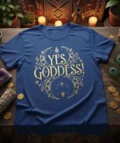 Yes Goddess! celestial moon t-shirt with gold lettering and starry night design