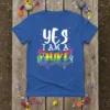 YES I AM A DYKE t-shirt design with rainbow lettering and raised fist graphics