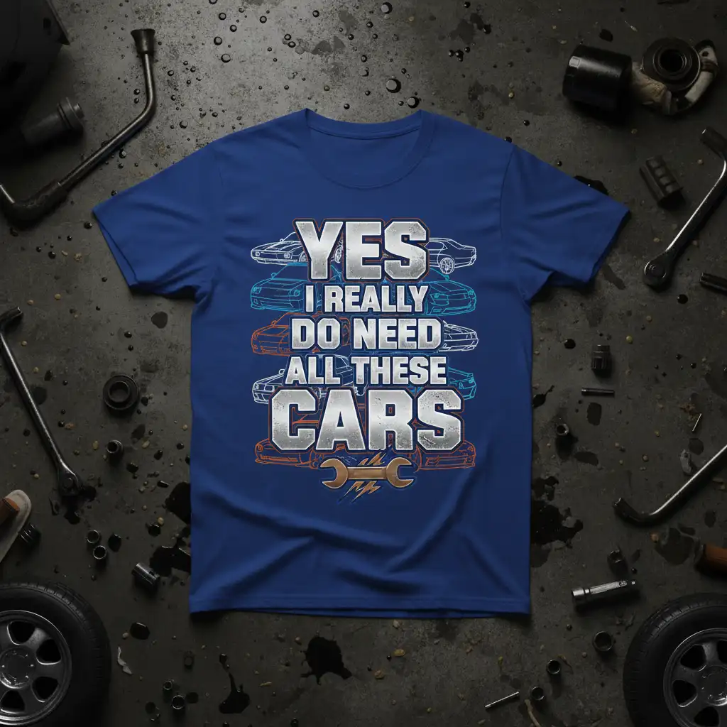 YES I REALLY DO NEED ALL THESE CARS humorous automotive quote design with car silhouettes