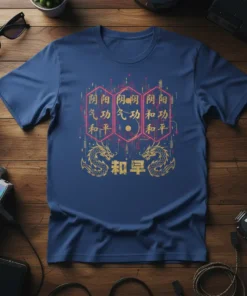 陰陽 氣功 和平 stylish graphic design printed on comfortable cotton t-shirt