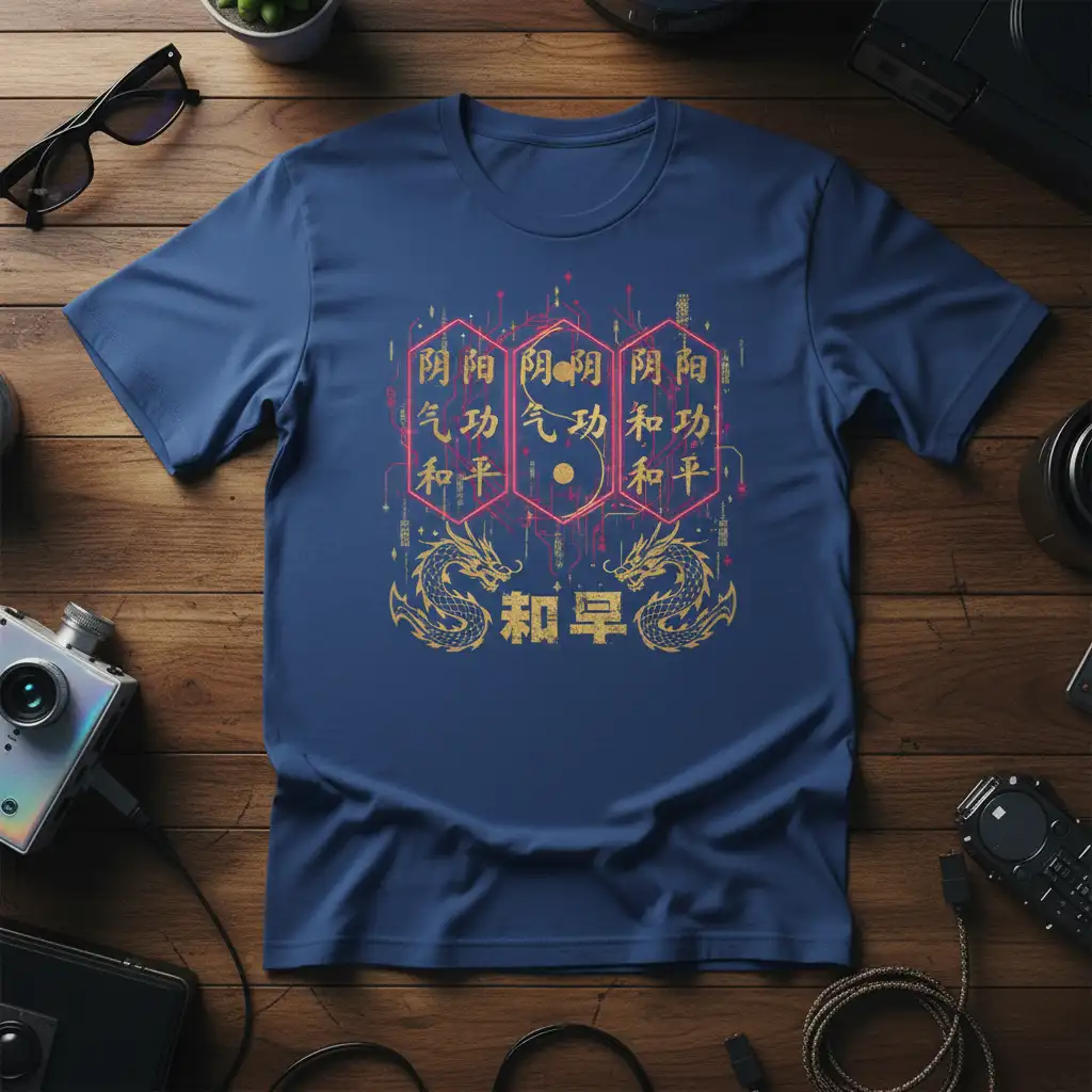 陰陽 氣功 和平 unique artwork printed on comfortable cotton fabric creating a standout t-shirt
