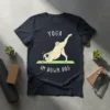 Yoga Im Down Dog t-shirt design with a pug in a yoga pose and white text