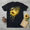 Sunflower t-shirt design with the text "you are my sunshine" in cursive, featuring a golden circular graphic with horses and