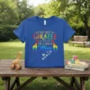 You Bet Giraffe I'm A Proud Mom t-shirt with rainbow giraffes and hearts graphic