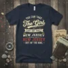 Navy blue t-shirt with "You Can Take The Girl Out Of New Jersey But You Can't Take The New Jersey