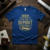 You Can't Deposit Excuses motivational quote t-shirt in gold distressed typography with dollar sign emblem