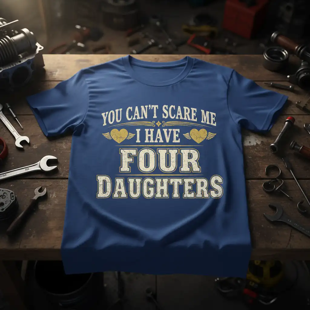 You Can't Scare Me I Have Four Daughters quote shirt design with heart graphics