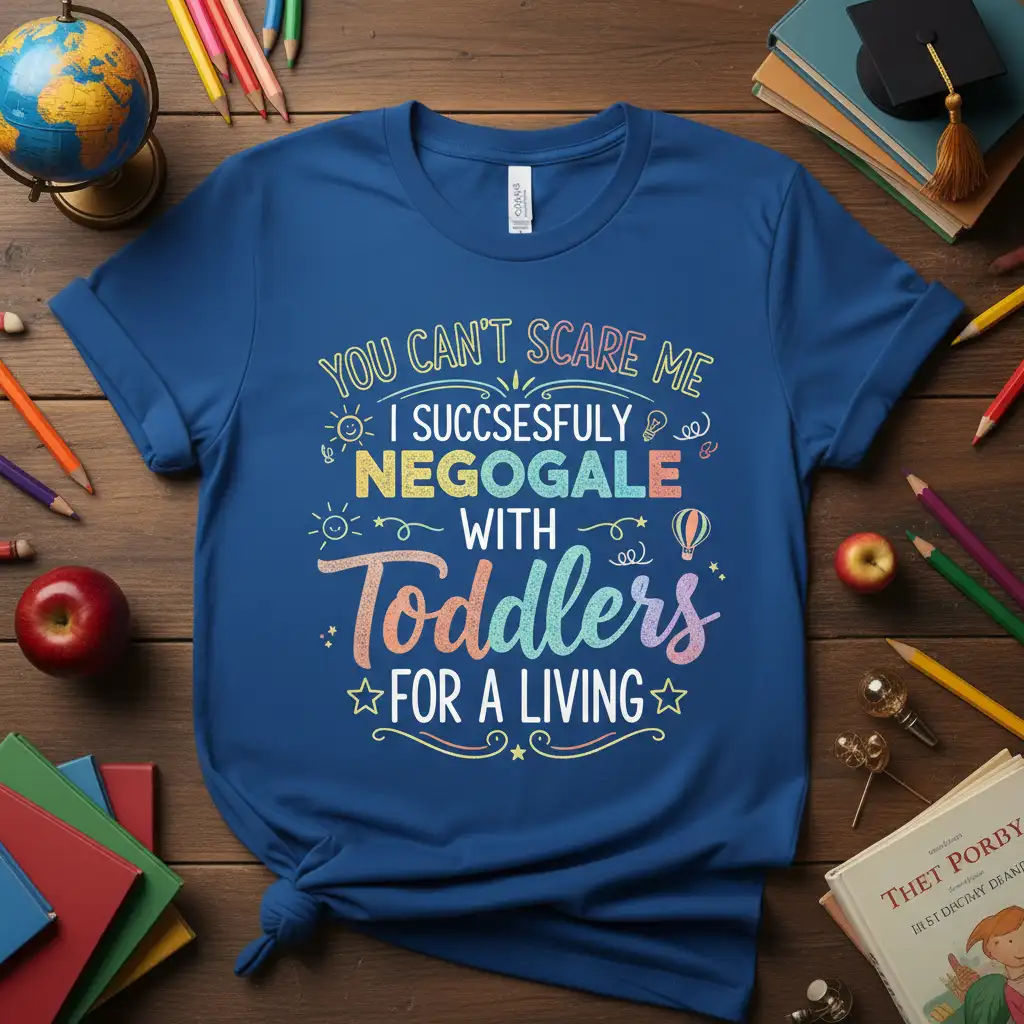 You Can't Scare Me I Succsesfully Negogale With Toddlers For A Living quote design with playful, colorful text and whimsical graphics